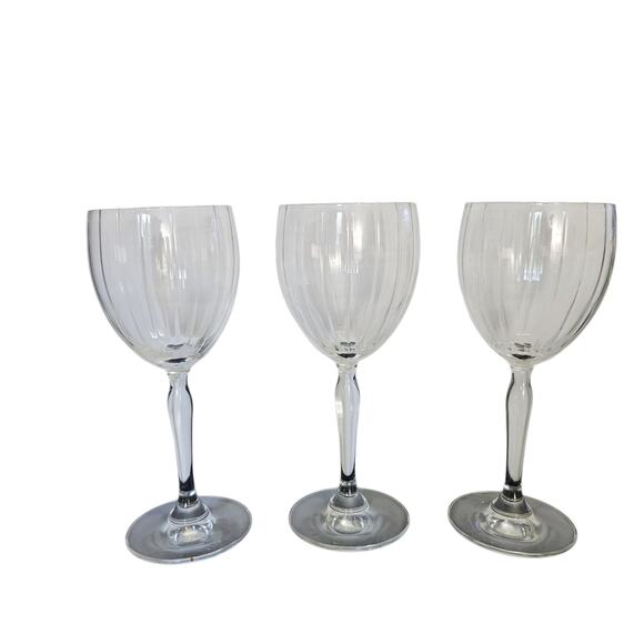 Set of 3 Ribbed Clear Goblets Wine Glasses 7.5" Tall Optic Vintage Style - Picture 1 of 3